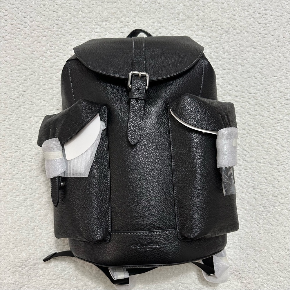 NWT Coach Warner Laptop Black Pebbled Leather Backpack Silver Hardware CW210 - Picture 2 of 14